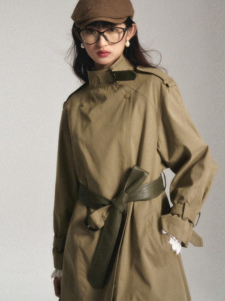 Khaki Trench Coat with Adjustable Belt - Sofia Romano