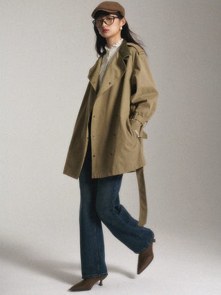 Khaki Trench Coat with Adjustable Belt - Sofia Romano