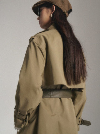 Khaki Trench Coat with Adjustable Belt - Sofia Romano