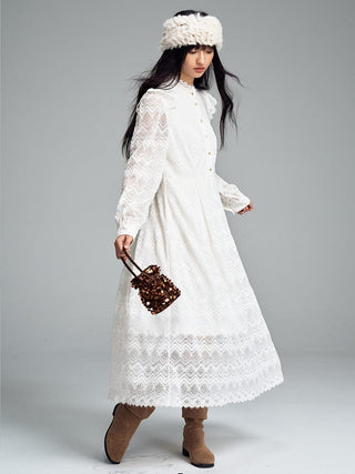 Lace Long - Sleeve Midi Dress - Sofia Romano