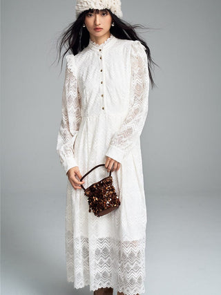 Lace Long - Sleeve Midi Dress - Sofia Romano