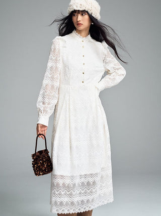 Lace Long - Sleeve Midi Dress - Sofia Romano