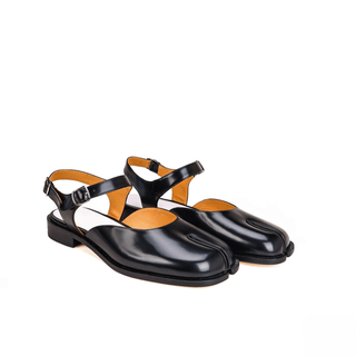 Leather Black Summer Tabi Sandals - Sofia Romano