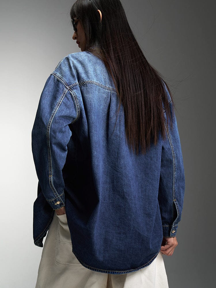 Pearl Button Denim Shirt - Sofia Romano