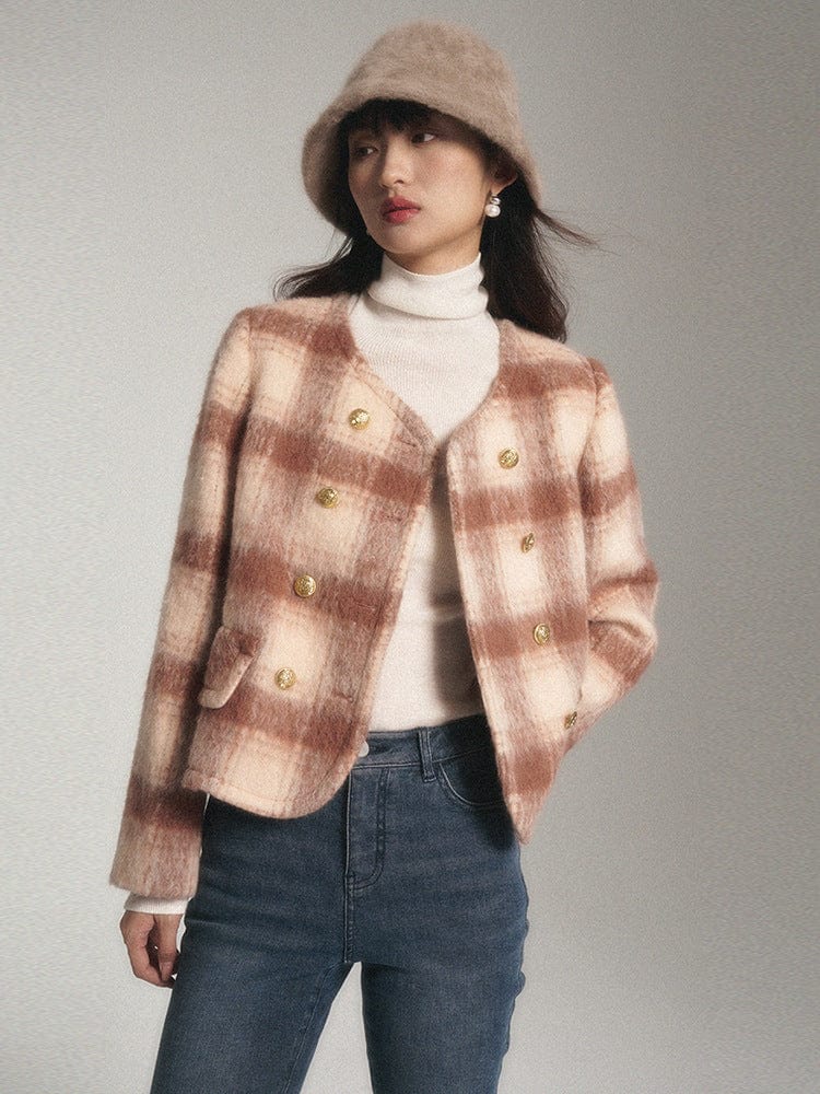 Plaid Wool - Blend Short Jacket - Sofia Romano