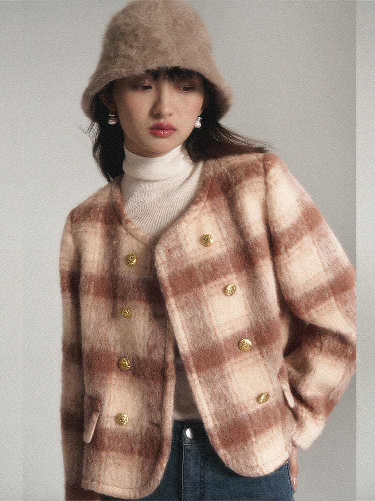 Plaid Wool - Blend Short Jacket - Sofia Romano