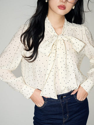 Polka Dot Bow Tie Blouse - Sofia Romano