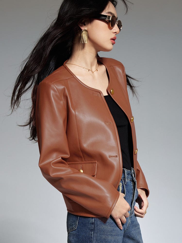 PU Leather Short Jacket - Sofia Romano