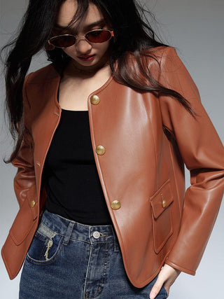 PU Leather Short Jacket - Sofia Romano