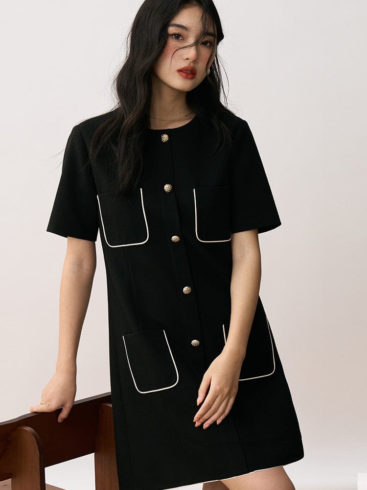 Short Sleeve Contrast Trim Dress - Sofia Romano