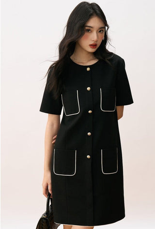 Short Sleeve Contrast Trim Dress - Sofia Romano