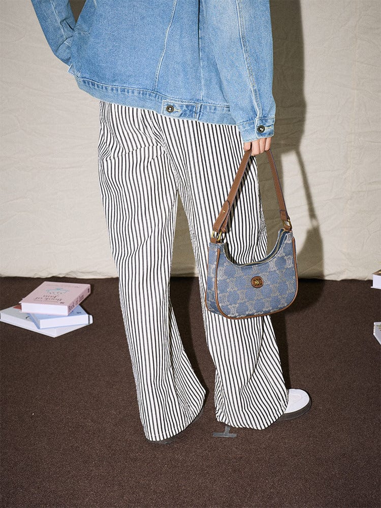 Striped Elastic Waist Pants - Sofia Romano