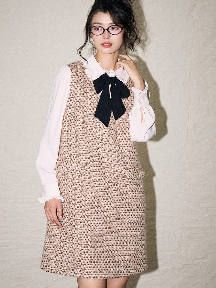 Tweed Dress with Bow Accent - Sofia Romano