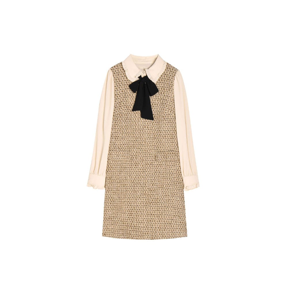 Tweed Dress with Bow Accent - Sofia Romano