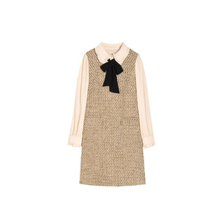 Tweed Dress with Bow Accent - Sofia Romano