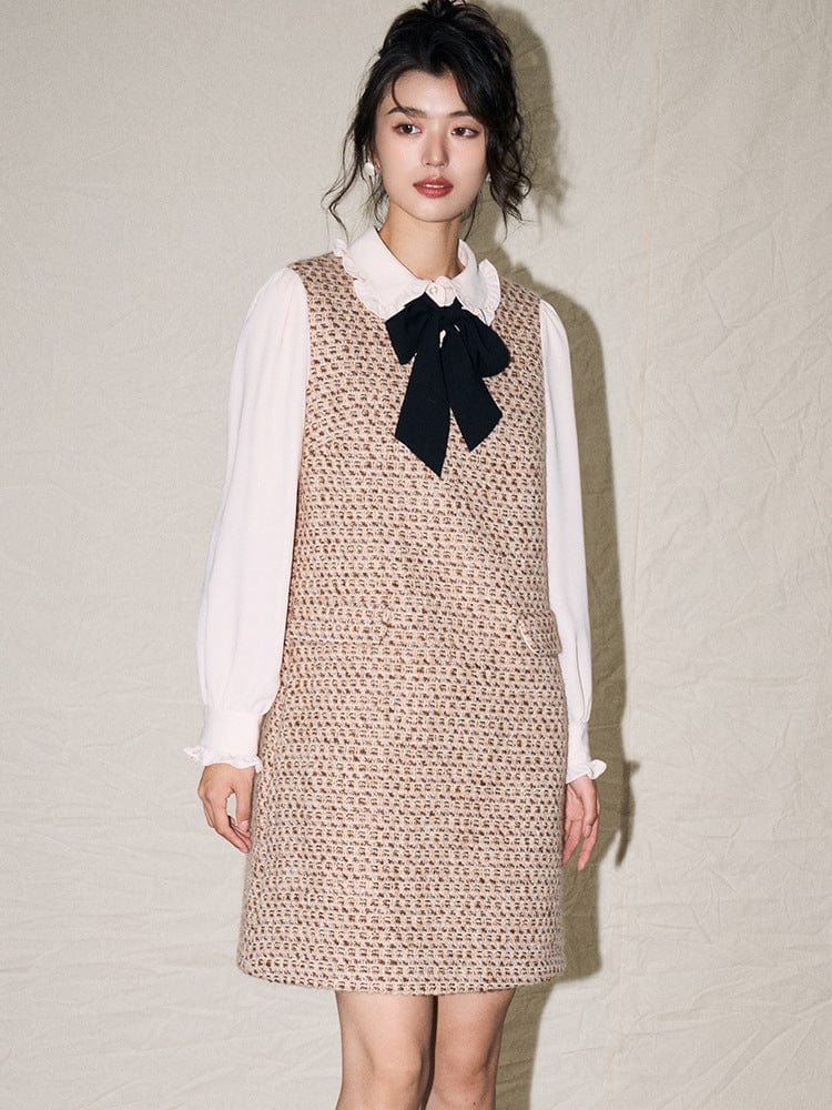 Tweed Dress with Bow Accent - Sofia Romano