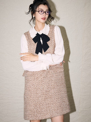 Tweed Dress with Bow Accent - Sofia Romano