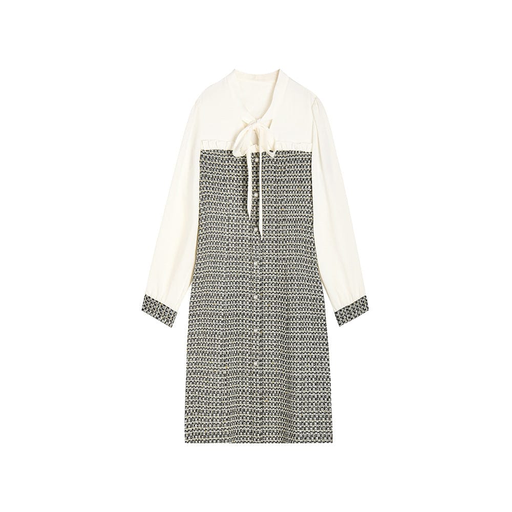 Tweed Panel Long Sleeve Dress - Sofia Romano