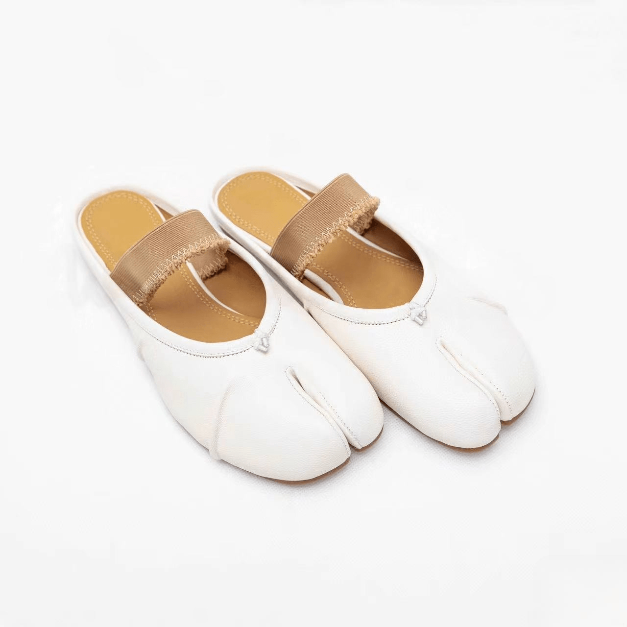 White Leather Tabi Ballerina Mules - Sofia Romano