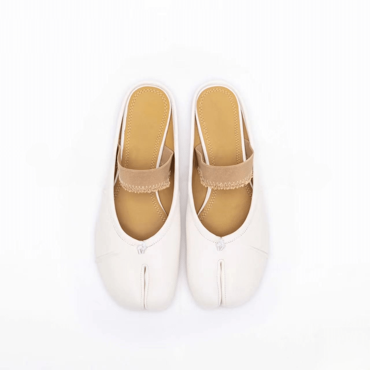 White Leather Tabi Ballerina Mules - Sofia Romano