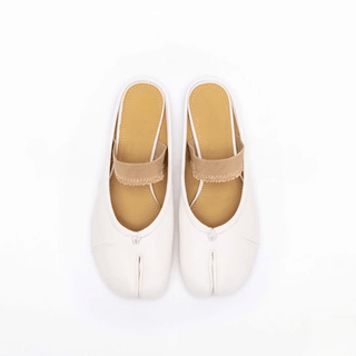 White Leather Tabi Ballerina Mules - Sofia Romano