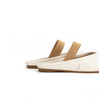 White Leather Tabi Ballerina Mules - Sofia Romano