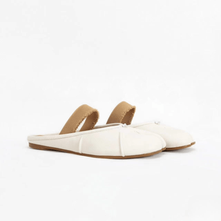 White Leather Tabi Ballerina Mules - Sofia Romano