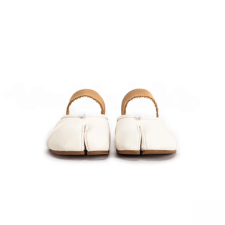 White Leather Tabi Ballerina Mules - Sofia Romano