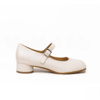 White Leather Tabi Mary Jane Pumps - Sofia Romano