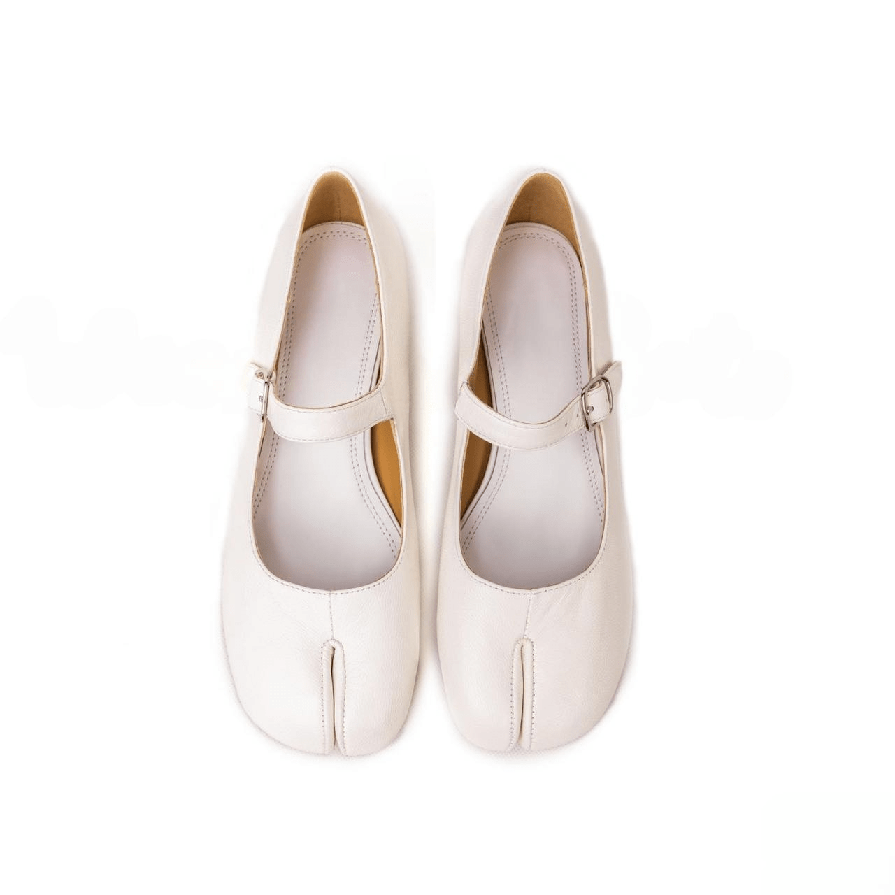 White Leather Tabi Mary Jane Pumps - Sofia Romano