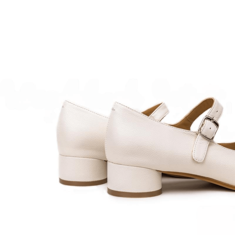 White Leather Tabi Mary Jane Pumps - Sofia Romano