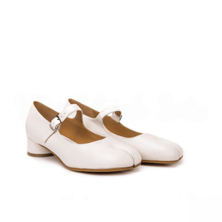 White Leather Tabi Mary Jane Pumps - Sofia Romano