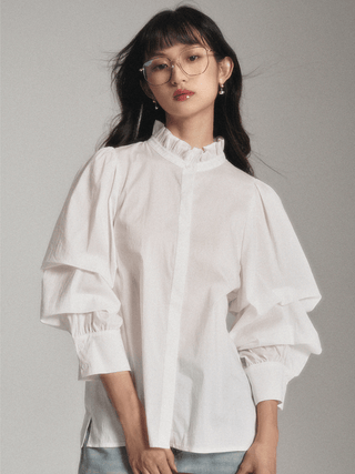 White Ruffle Collar Long Sleeve Blouse - Sofia Romano