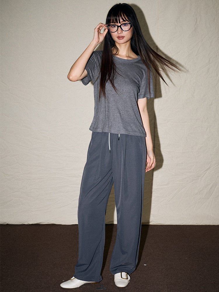 Wide - Leg Drawstring Casual Pants - Sofia Romano