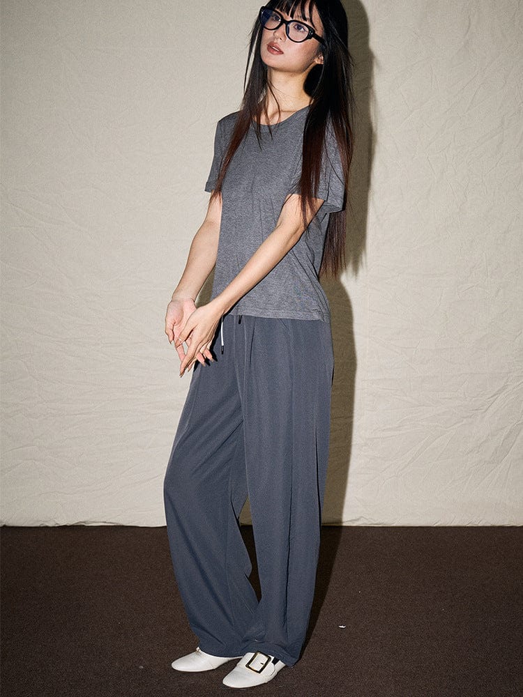 Wide - Leg Drawstring Casual Pants - Sofia Romano