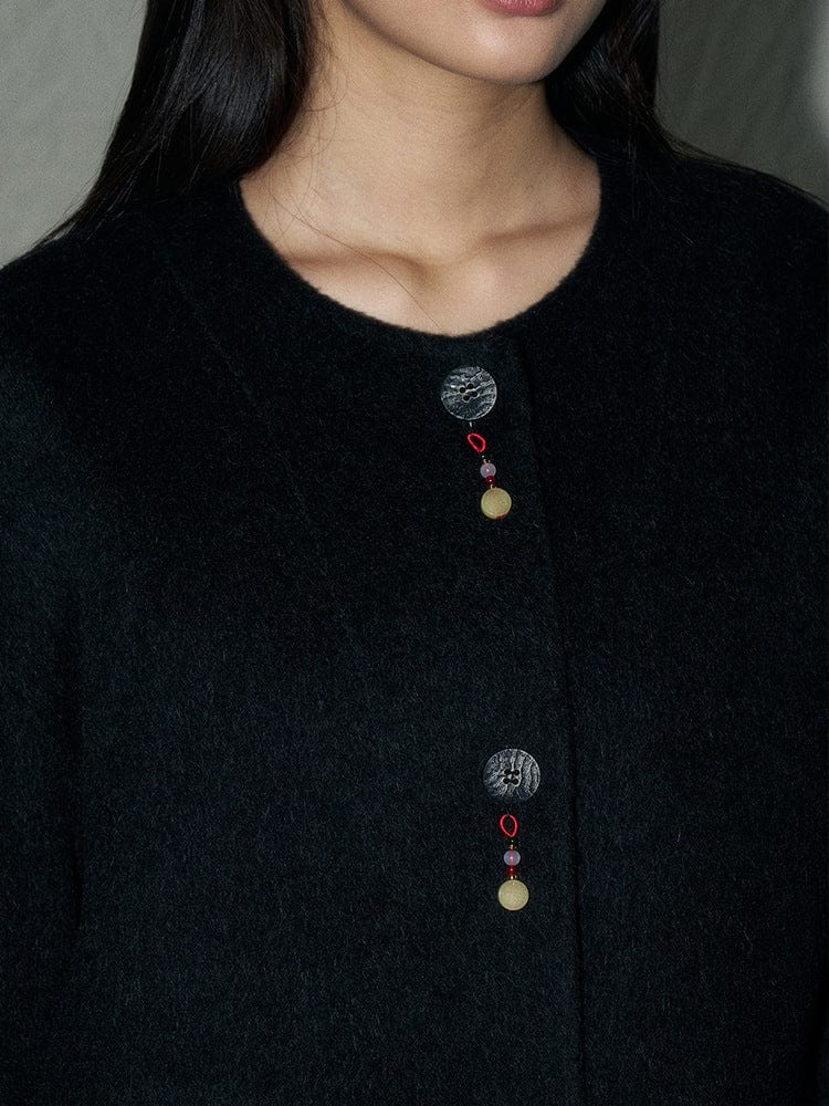 Wool Buttoned Cardigan with Patterned Cuffs - Sofia Romano