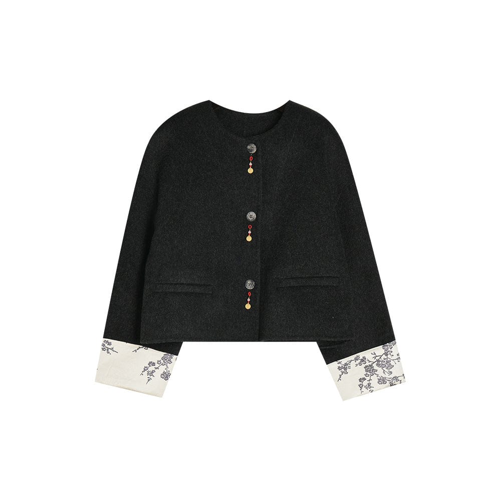 Wool Buttoned Cardigan with Patterned Cuffs - Sofia Romano